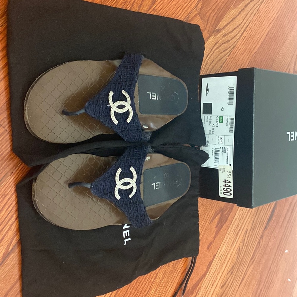 Chanel Navy tweed sandals
